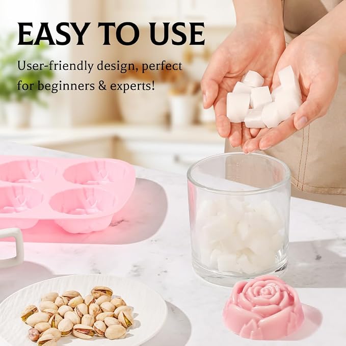 SJ Rose Silicone Mold Set, 2-Pack 6-Cavity Soap & Chocolate Molds | For Soap Making, Chocolate, Cake, Jelly & Desserts, Food Grade Silicone, Easy Release, Reusable