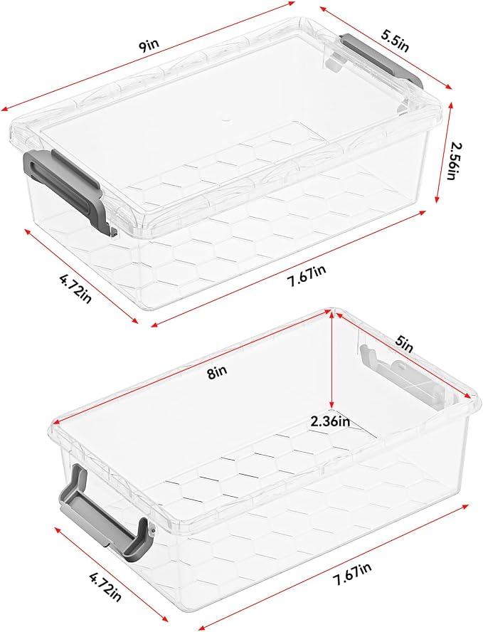 BiuLeon 4 Pack Extra Large Pencil Box, Plastic Pencil Case Organizer, Clear Crayon Box Marker Organizer, Stackable Craft Organizers and Storage for Pen, Craft, Art Supply(Grey)