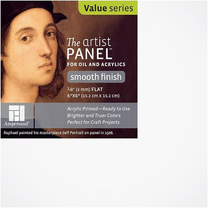 Ampersand Artist Panel Primed Smooth Surface for Painting and Mixed-Media, 1/8 Inch Depth, 6X6 Inch (APS0606)