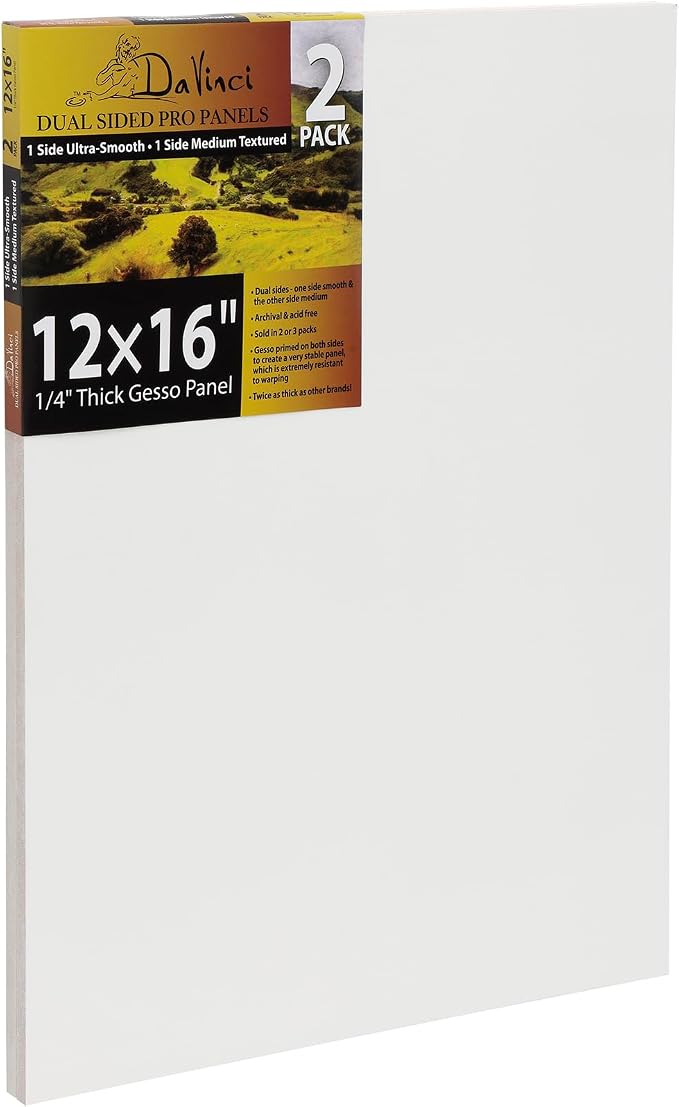 Jerry's Artarama Da Vinci Dual Sided Pro Panel Board - 2-Pack, 12x16" 6mm Deep Panels for Painting - Archival, Acid-Free Art Supplies - Ultra-Smooth & Medium Textured Paint Surfaces