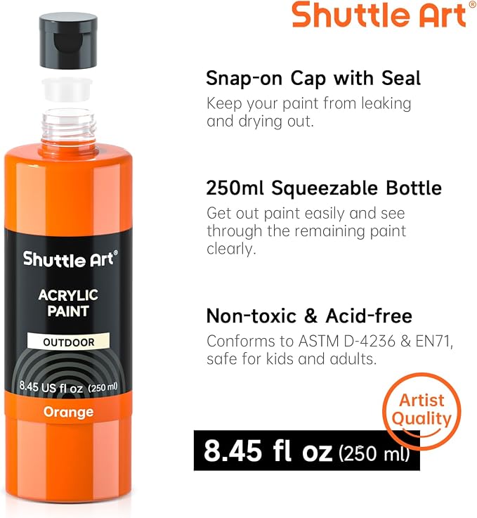 Shuttle Art Outdoor Acrylic Paint Set, 20 Colors Waterproof Paint, 8.45oz Large Bottles, Rich Pigmented Bulk Painting Supplies for Artists, Beginners on Rocks, Wood, Wall, Crafts, Garden Statues
