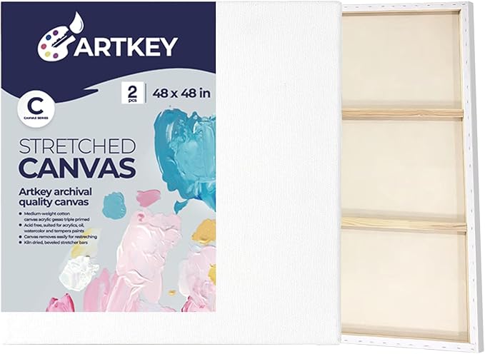 Large Canvases for Painting 48x48 Inch 2-Pack, 12.3 oz Triple Primed Acid-Free 100% Cotton Stretched Canvas, Blank Large Canvas for Oil Paint Acrylics Pouring & Wet Art Media