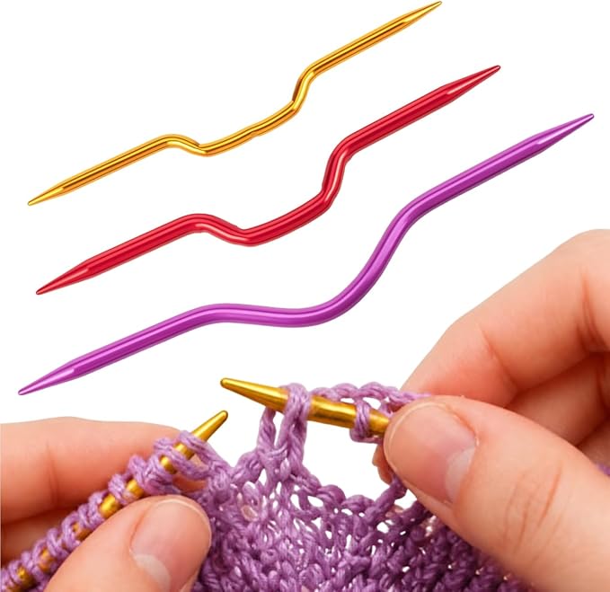 EXCEART Aluminum Bent Cable Needles 3Pcs Set for Knitting Crochet Projects Professional Cable Stitch Holders Yarn Needles Tapestry Tools Smooth Knitting Accessories