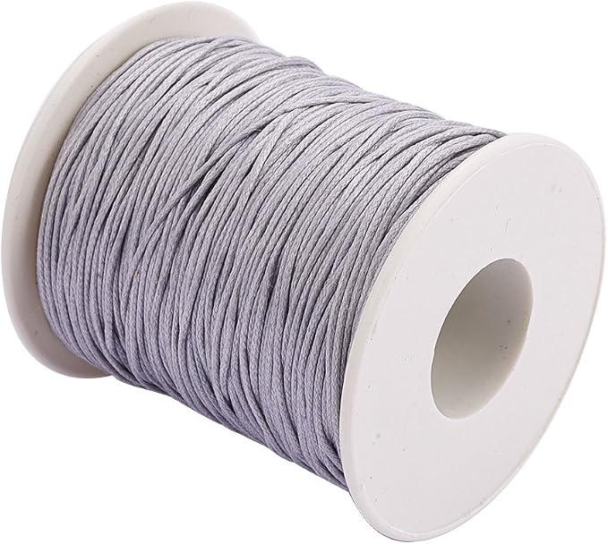 PandaHall 1 Roll 1mm Waxed Cotton Cord Thread Beading String 100 Yards per Roll Spool for Jewelry Making and Macrame Supplies Grey