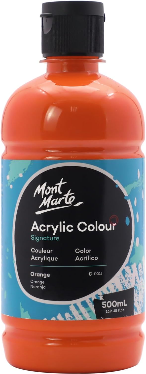 Mont Marte Signature Orange Acrylic Paint, 16.9oz (500ml), Semi-Matte Finish, Suitable for Canvas, Wood, Fabric, Leather, Cardboard, Paper, MDF and Crafts