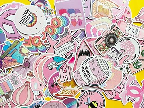 Girl's Pink Aesthetic Stickers - Waterproof Cute Stickers 50 PCS for Water Bottle, Laptop, Phone - Teens & Kids