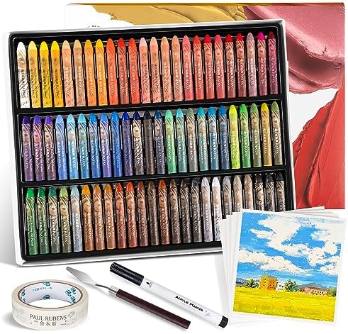 Paul Rubens Oil Pastel Set, Painting Kit, Art Supplies, Includes 72 Brightly Colored Oil Pastels + 1 Palette Knife+ 1 Roll of Masking Tape+ 1 Acrylic Marker + 10 Oil Pastel Paper