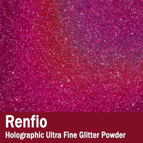 Renfio Holographic Ultra Fine Red Glitter Powder Metallic Resin Glitter | 2.11 Oz (60g) Flakes Crafts Sequins 1/128" 0.008" 0.2mm Epoxy Chips Flakes for Tumblers Slime - Laser Rose Red