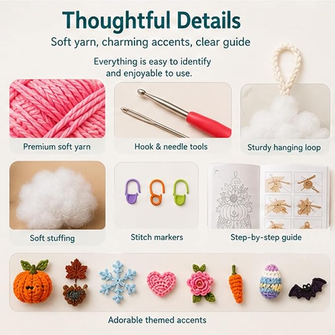 DIY Seasonal 3D Crochet Door Hanger Kit Collection, Handmade Wall Hanging