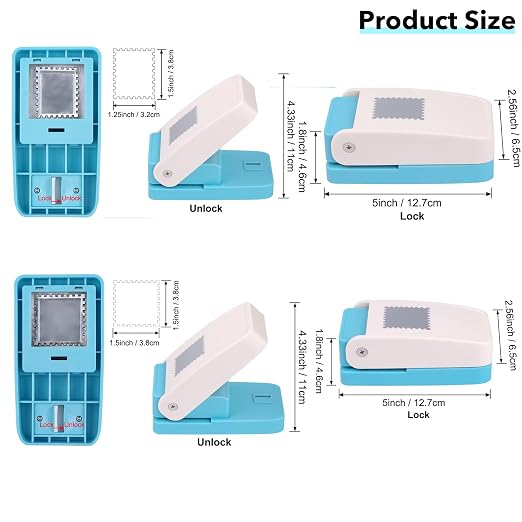 BAOFALI 2Pcs/Set Stamp Puncher 1.5x1.5inch &1.25x1.5inch Rectangular Postage Stamp Punch |Stamp Hole Puncher| Lever Action Paper Punches for Crafting Scrapbooking DIY Card Making Arts Crafts Supplies