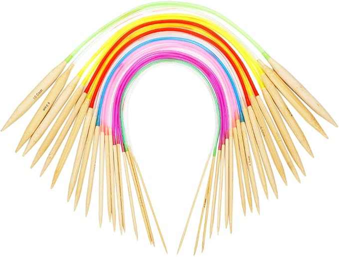 18 Pairs Circular Knitting Needles Set, Vancens Premium Bamboo Knitting Needles with Colorful Plastic Tube, 5 Kind of Tools for Weave are Included, 18 Sizes: 2mm - 10mm, 16 Inches Length
