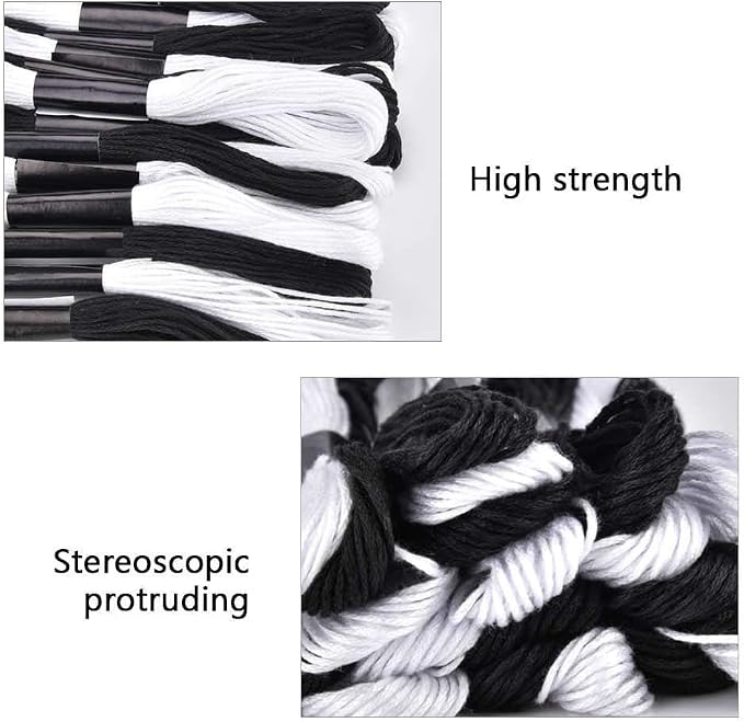 Friendship Bracelet String 12 Skeins, Embroidery Floss Cross Stitch Embroidery Thread Floss Bracelet Making Yarn, Craft Floss (Black and White)