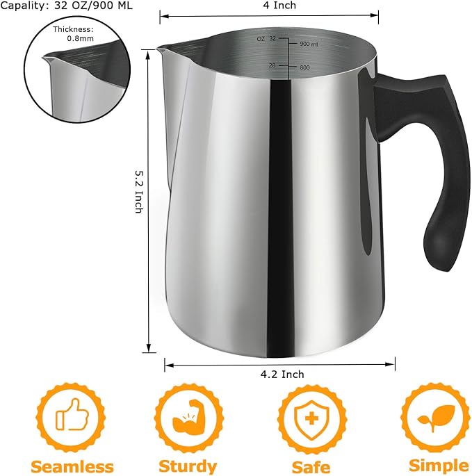 BBAXI Candle Making Pouring Pot, 32oz Double Boiler Wax Melting Pot, 304 Stainless Steel Candle Making Pitcher with Heat-Resistant Handle and Dripless Pouring Spout Design (Pack of 2)