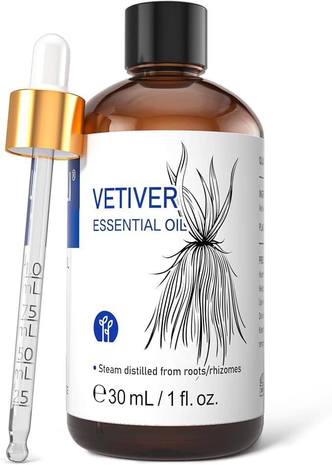 HIQILI Vetiver Essential Oil for Diffuser, Massage, Skin Care
