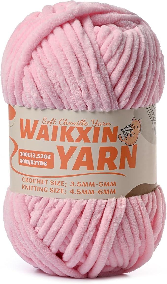 （Pink） Super Soft Fuzzy Chenille Chunky Yarn for Crocheting, 100g (87yds) Velvet Fluffy Amigurumi Yarn for Hand Knitting Baby Blankets Weaving Craft