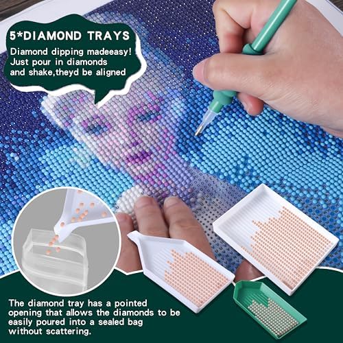 LYMUSUMI 61PCS 5D Diamonds Art Accessories and Tools Kits with Diamond Painting Roller and Diamond Art Storage Box for Adults or Kids（Green）