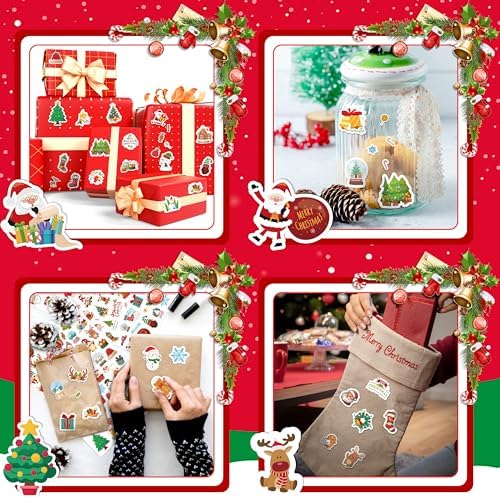 LINAYE 24 Sheets Christmas Stickers for Kids, 1570 PCS Adhesive Christmas Stickers Bulk Cute Goodie Bags Basket Stuffers Party Favors for Kids