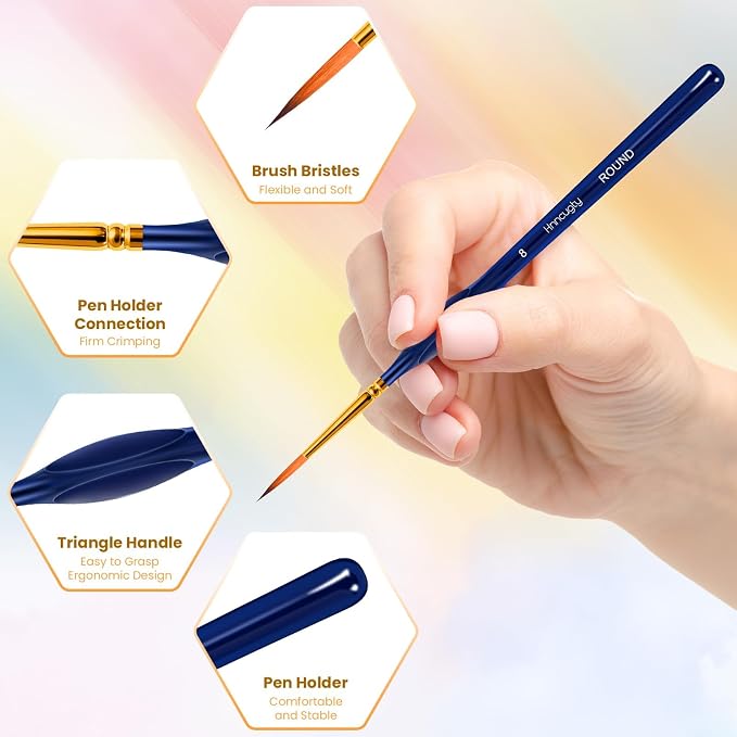 Hnncugty Miniature Paint Brushes 12 pcs, Paint Brushes for Acrylic Painting | Art Supplies for Oil, Watercolor Detailing Models Rock Body Face Nail Drawing Artist Gifts, Triangular Handles Blue