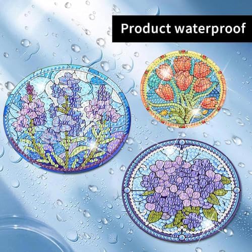 Meothan 8 Pcs Flowers Diamond Art Coasters Kit for Adults with Holder 4x4in