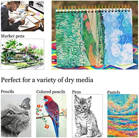 Van Gogh Aesthetic Art Mixed Media Sketchbook,A4 Spiral-Bound SketchbookMarker Paper Pad, 80 Pages of Premium 200 GSM Smooth Thick Paper, Mixed Media Sketch Book Drawing and Sketching for Kids Adults