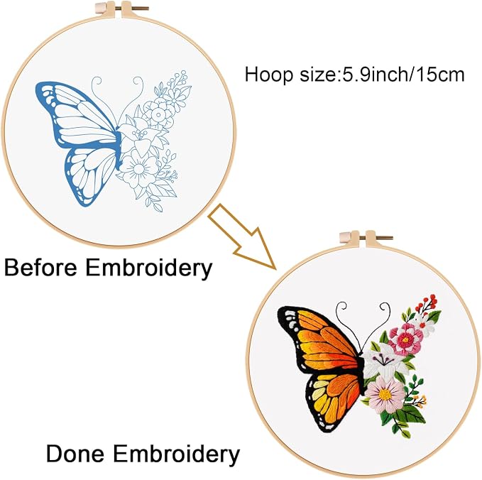 Louise Maelys Embroidery Kit, Butterfly Floral Canvas DIY Makeup Bag Craft