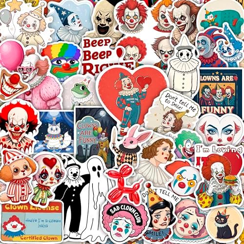 100Pcs Clown Stickers for Water Bottle and Laptop - Clown Party Favors, Supplies & Decorations, Waterproof Vinyl Decals, Scary Circus and Fun Stickers, Gifts for Women & Men