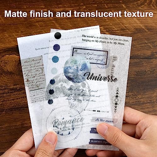 Dizdkizd Celestial Themed Washi Stickers for Journaling, Vintage Ephemera Sticker Book with 180pcs Planet Stickers and 20 Astronomy Scrapbook Papers for Junk Journals Paper Crafting
