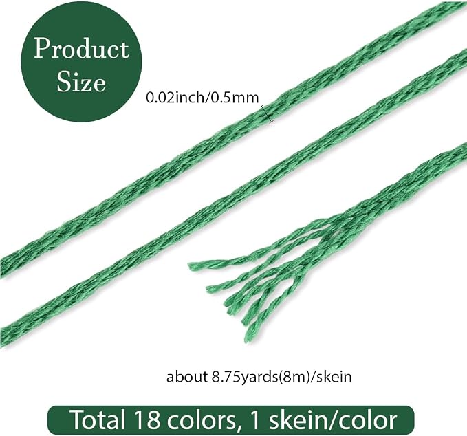 18 Skeins 6 Strands Green Cross Stitch Thread Variegated Gradient Embroidery Floss Polyester Friendship Bracelet String Yarn Threads Bulk for Hand Sewing Bracelets Needlecraft DIY Stitching