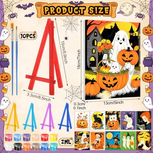 Blosssound 10 Set Halloween Pre Printed Canvas for Painting 5x7, Vintage