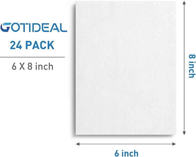 GOTIDEAL Canvases for Painting, 6x8 inch of 24 Pack, 100% Cotton | Professional Primed White Blank Flat Canvas Panels, Artist Canvas Boards for Acrylics Painting, Oil Watercolor Tempera