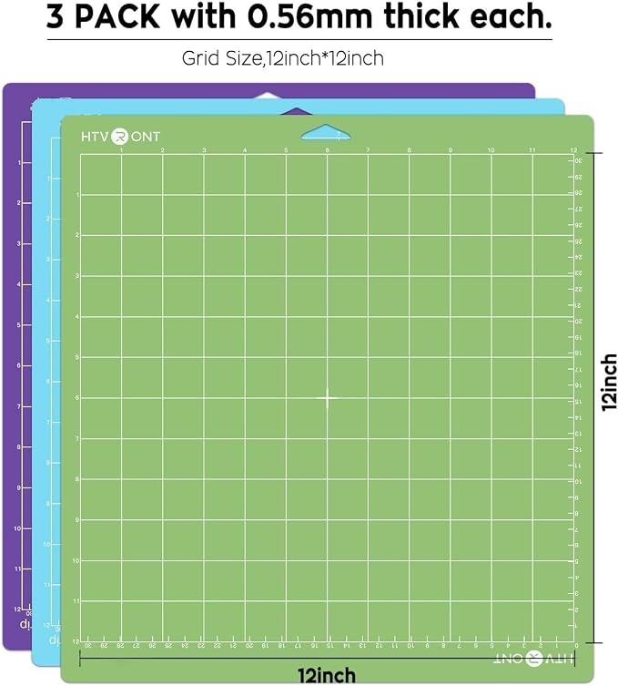 HTVRONT Cutting Mats 12x12, 3 Pcs, Compatible with Cricut Maker/Explore | Standard Light Strong 3 Grip Variety Sticky Mats & Accessories, Compatible with Maker 4/3/Maker, Explore 5/4/3, Air 2/One