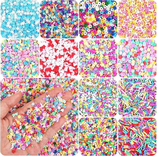 DIYASY 180g Fake Sprinkles, 6.35 oz Mini Faux Sprinkle Polymer Clay Slices Non-Edible for Crafts Art DIY Cake Decoration Plastic Slime Card Filler Nail Supply 12 Styles