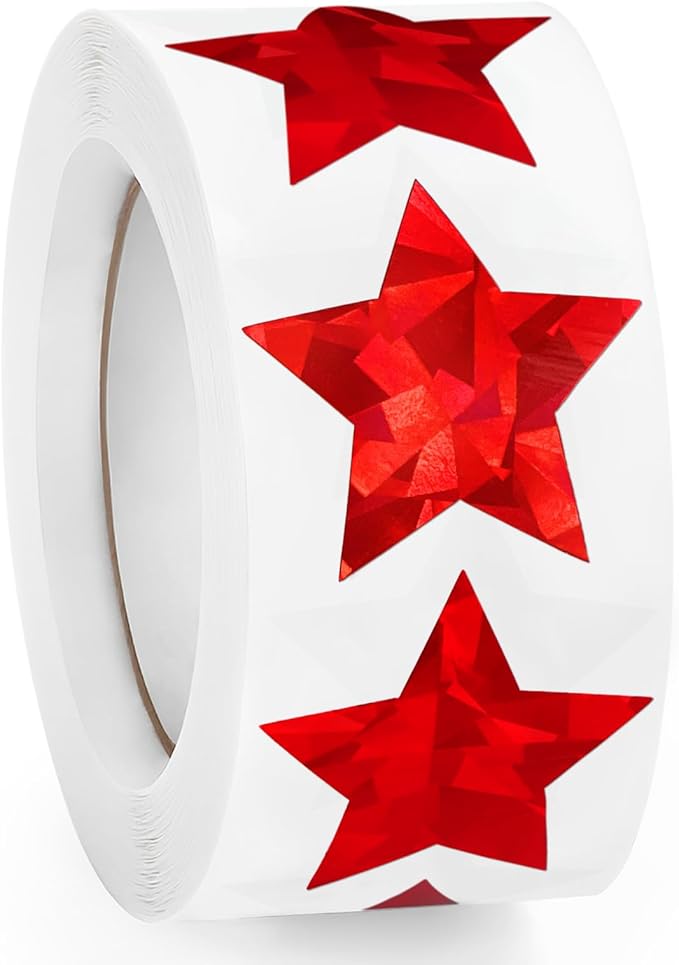 Imeepa 500PCS Holographic Red Star Stickers, 1" Reward Labels for Kids