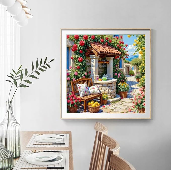 GEWOUVIN Garden Diamond Art Kits for Adults, Flower Diamond Painting Kit for Beginners, Round 5D DIY Dimond Art,Full Drill Painting Kit Art and Crafts for Adults Home Wall Decor【13.8x13.8inch】