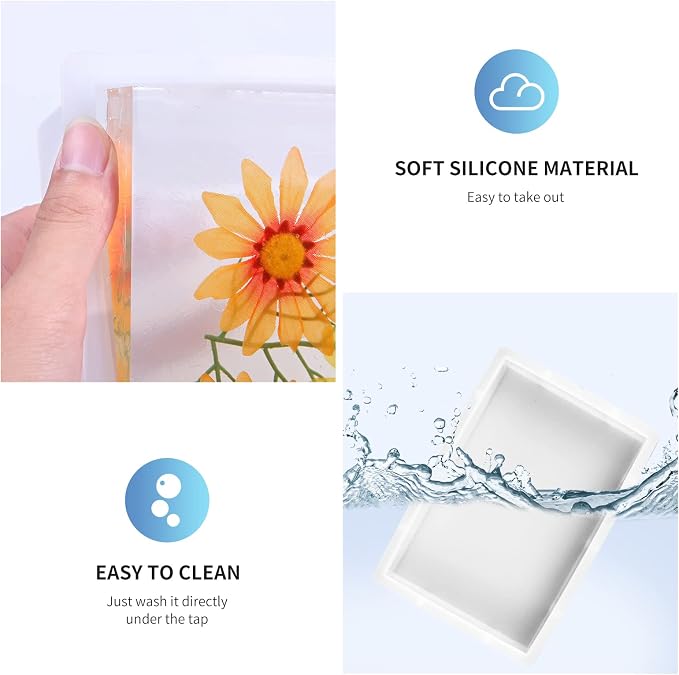 3 Pcs Rectangular Silicone Molds for Resin, Large Resin Mold Glossy Deep Square Molds 9.6''x 6.6'' w. 4''x 2.7'' w. 3.1''x 2.5'' w, Deep Epoxy Resin Molds for Flowers Preservation, Resin Casting