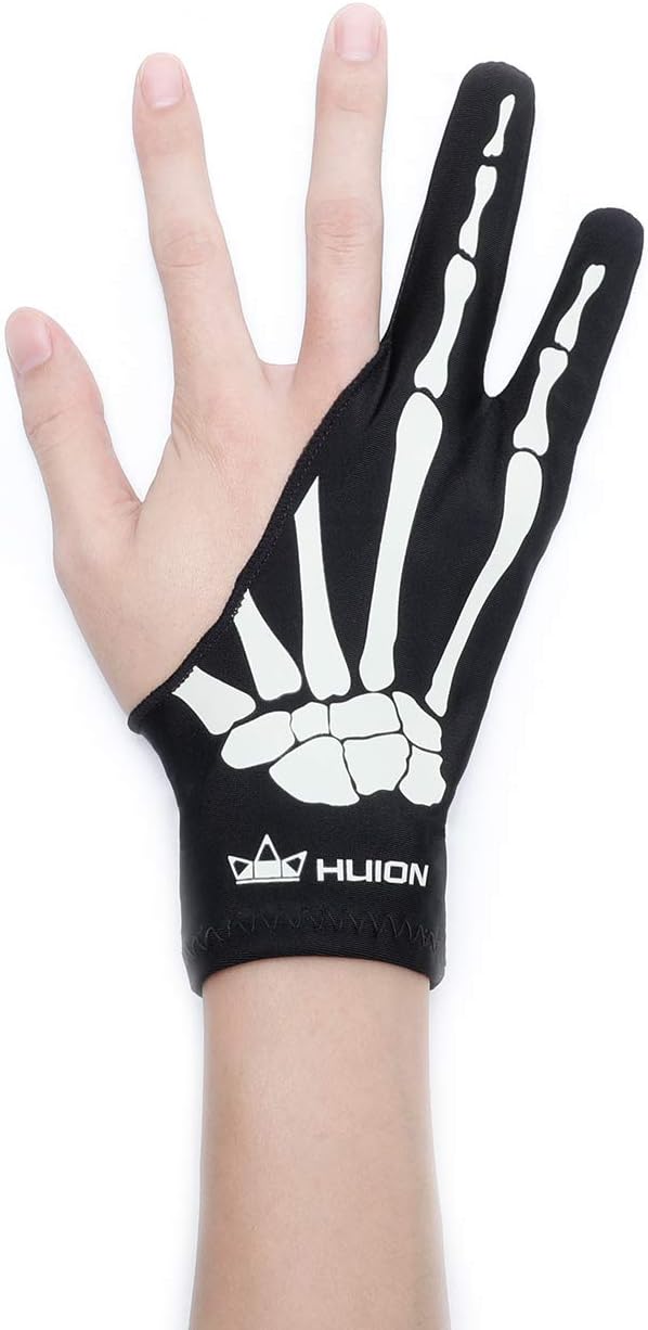 HUION Skeleton Artist Glove for Drawing Tablets, Left or Right Hand | Two-Finger Soft Lycra and Nylon Glove for Tablet Drawing, Monitor Painting and Paper Sketching, Reduces Friction
