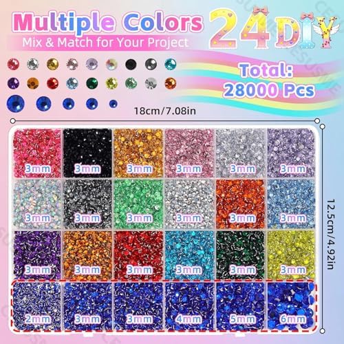 28000 Pcs Color Rhinestones Bedazzling Kit, Blue Resin Bedazzling Gems