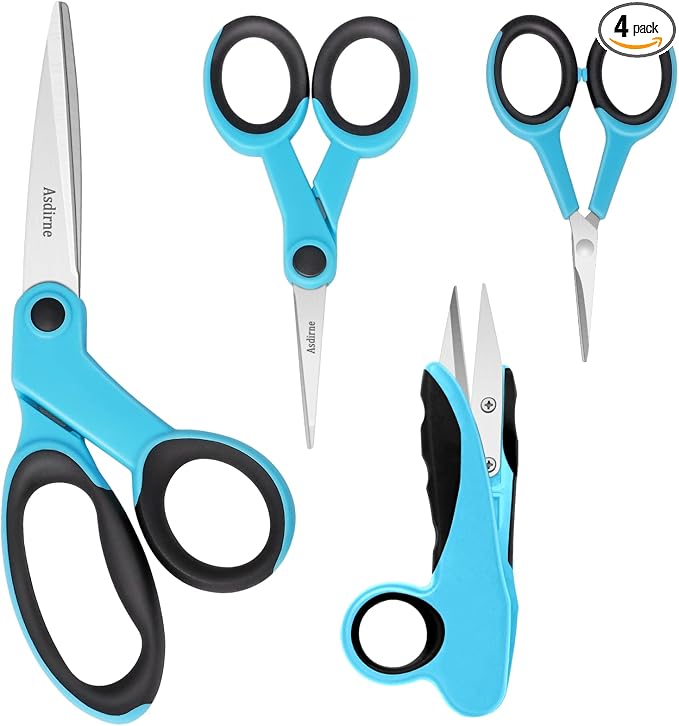 Asdirne Premium sewing Scissors Bundle, Perfect Sewing Partners, Sharp and Durable, Comfortable Handle, Contains 9”Fabric scissors, 5”Detail Shear, 3.9”Embroidery Scissors, 4.8”Thread Snips