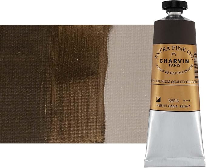 Charvin Extra Fine Oil Paint, Sepia 60 mL - Triple-Milled, Rich Texture, Poppy Oil-Based, Light-Fast, Handmade, Archival Quality