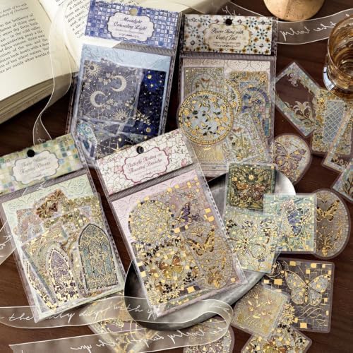 80 Pcs 3D Embossed Gold Foil Mosaic Stickers, 4 Packs PET Decals