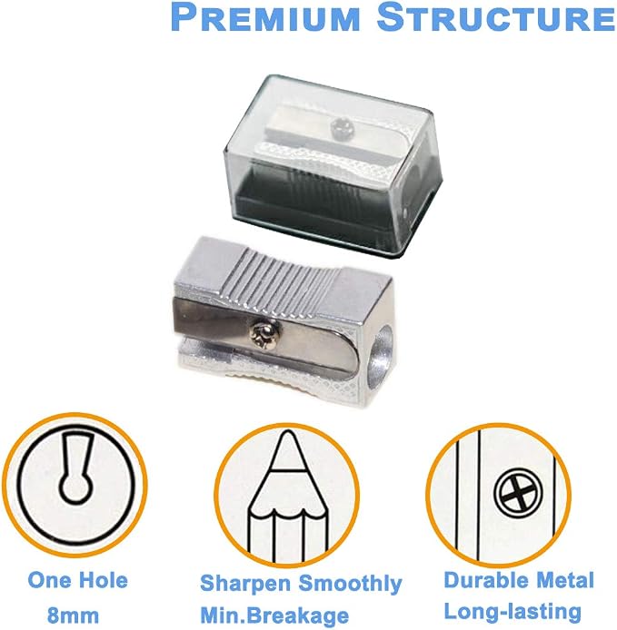Metal Pencil Sharpeners Single Hole -Cover and Replace Blade 6 Pack