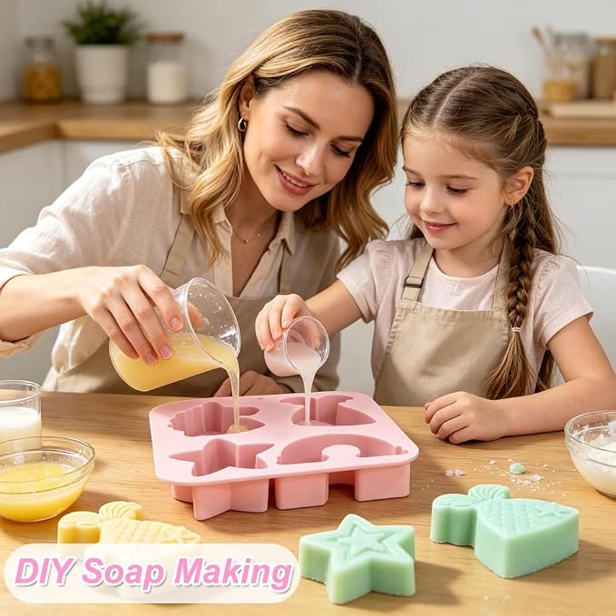 2 Pack Silicone Soap Molds, 4 Cavities Unicorn Star Rainbow Mermaid Tail Shaped Making Mold, Perfect for Handmade Soaps Lotion Bar Bath Bombs Ice Cube Chocolate Jelly Cake Making