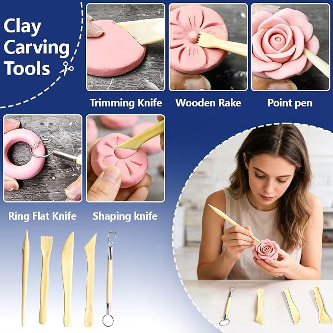 OSBANG Air Dry Clay Glaze and Tools Kit, 100ml Gloss Clear Varnish with 29-Piece Clay Sculpting Set, Protective Top Coat for Polymer Clay and Acrylic Paintings, for Crafting and DIY Projects