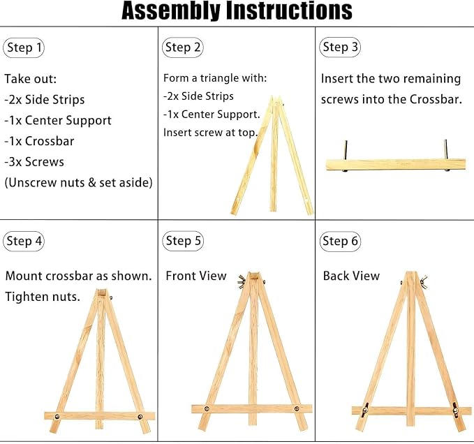 6 Pack 9 Inch Wood Easels, Tabletop Painting Easel Stand | for Canvas, Photo & Sign Display - Portable Tripod Art & Craft Easels for Kids and Adults