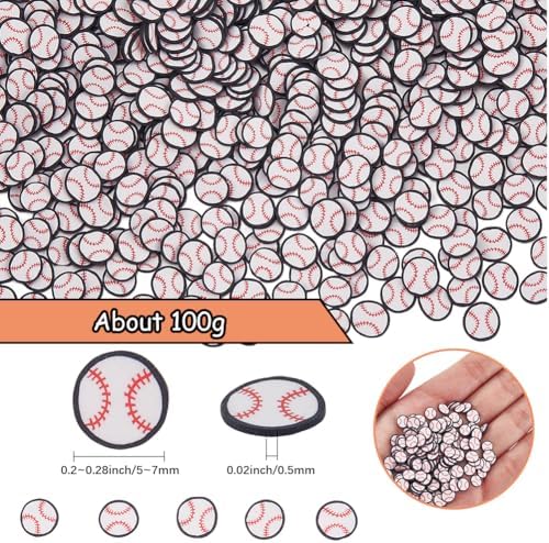 SUNNYCLUE About 100G Baseball Polymer Clay Slices Sports Cabochons Bulk 5mm Sport Softball Flakes Sprinkles Flat Back Charm Small Cabochon Slice for DIY Crafts Nail Arts Cellphone Decoration Supplies