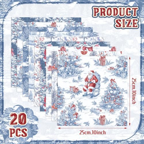 HunnmingRe 20 Pcs 10''x10'' Dusty Blue Christmas Quilting Fabric Squares