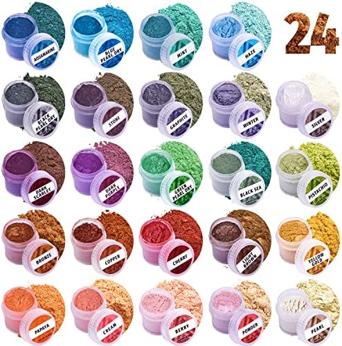 Mica Powder for Resin Coloring 24 Jars Colors Set - Pigment Powder