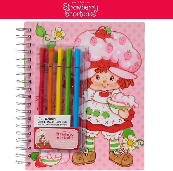 Strawberry Shortcake Sketchbook for Kids with Washable Markers, 86 Blank Pages Spiral Bound, Pink