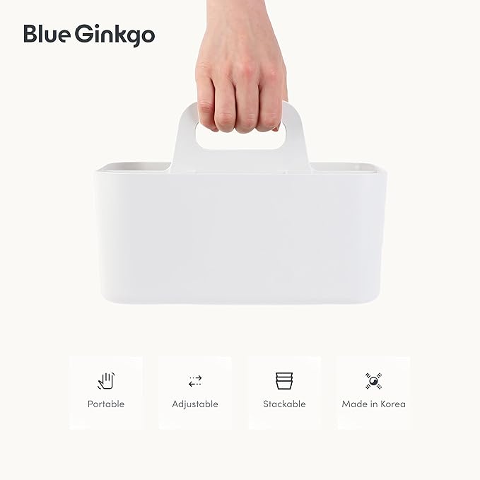 BLUE GINKGO Stackable Organizer Caddy, Rectangle, White, Made in Korea