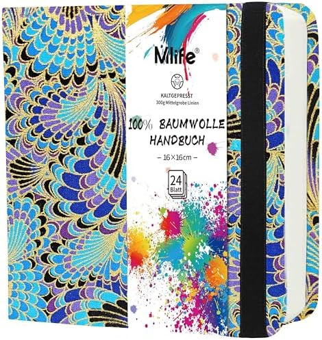 Mlife Square Watercolor Sketchbook,100% Cotton,300gsm/140lb,Acid-Free,Watercolor Journal for Artists Adults Students,6.5 * 6.5 Inch(Blue Feather)